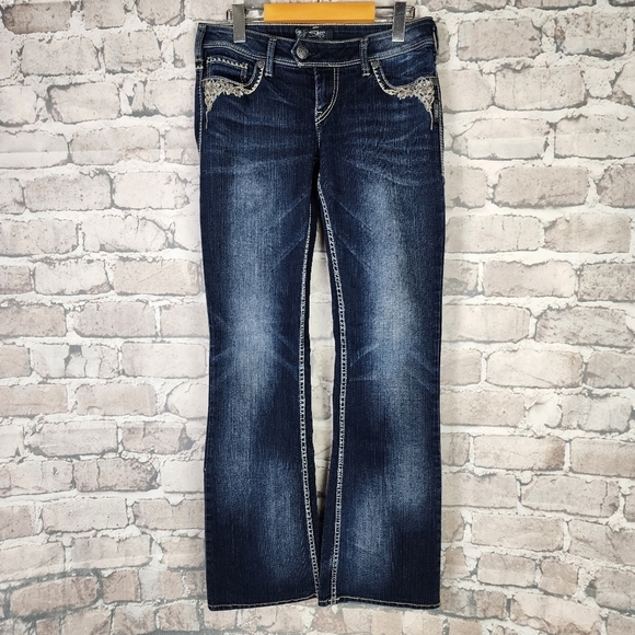 Silver Jeans Tuesday Low Rise Factory Fade Whiskered Size W29/L33 Dark Wash - Picture 2 of 16